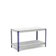 Werktafel blauw en grijs met 2 melamine planken zonder randbescherming
