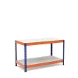 Werktafel blauw en oranje met 2 melamine planken zonder randbescherming