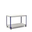 Werktafel op wielen blauw en grijs met 2 melamine planken zonder randbescherming